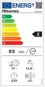 Hisense HS60240X - Lavavajillas inox de 13 cubiertos Clase E