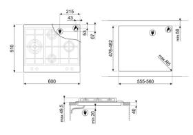 Smeg PX164L - Placa Gas natural 60cm 4 zonas Inox