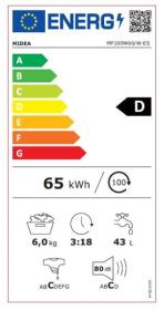 Midea MF100W60/W-ES - Lavadora 6Kg 1000 rpm Clase D 15 programas