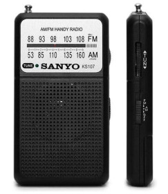 Sanyo KS107BLK - Radio Portátil AM/FM de Bolsillo con Altavoz Negro