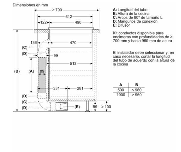 Balay 3EBC989LU - Placa de Flexinducción con extractor Ancho 80cm