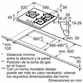 Bosch PNC6B6B90 - Placa de Gas Natural 3 Quemadores 56 cm Vidrio Negro