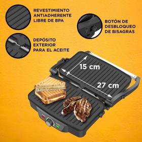 Sogo SAN-SS-7127 - Plancha Grill & Sandwichera 1600W 27x15 cm Antiadherente