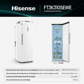 FT3K310SEWE – Congelador 1 Puerta De Libre Instalación Kitchen Fit, Clase E, Capacidad 312L, Color Blanco