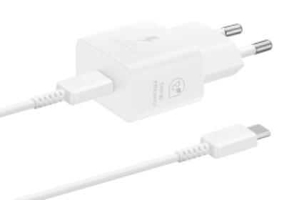 SAMSUNG POWER WALL CHARGER 25W USB-C WHITE + CABLE USB-C TO USB-C WHITE EP-T2510XWEGEU