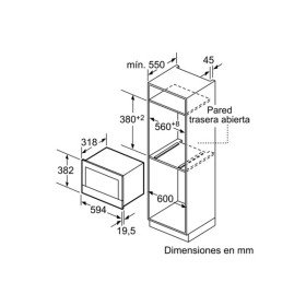 Bosch BFL634GB1 - Microondas Integrable 38x60cm 21L 900W Cristal Negro