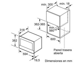 Bosch BFL634GB1 - Microondas Integrable 38x60cm 21L 900W Cristal Negro