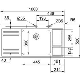 Franke 127.0338.569 - Fregadero Largo Workcenter LAX 211-W-45 Versión izquierda