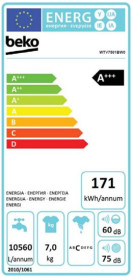 Lavadora Beko WTV7501BW0 7kg. 1.000 r.p.m. A+++ Blanca Aquafusion