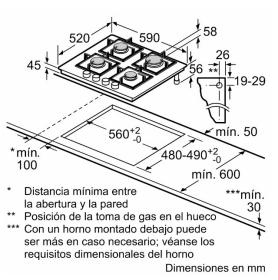 Bosch PPP6A6B20 - Placa de Gas Natural 60 Cm 4 Quemadores Negro
