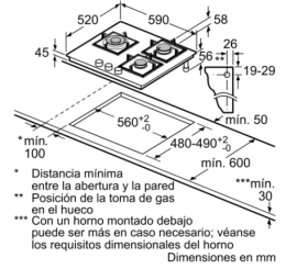Encimera de Gas Negro Bosch PPC6A6B20, 3 fuegos, FlameSelect