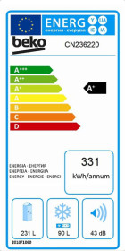 	Frigorífico Beko CN236220 Combinado Clase A+ 201 Cm Blanco NeoFrost