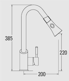 Cata 02500000 - Grifo CDA Monomando Caño Giratorio Extraíble