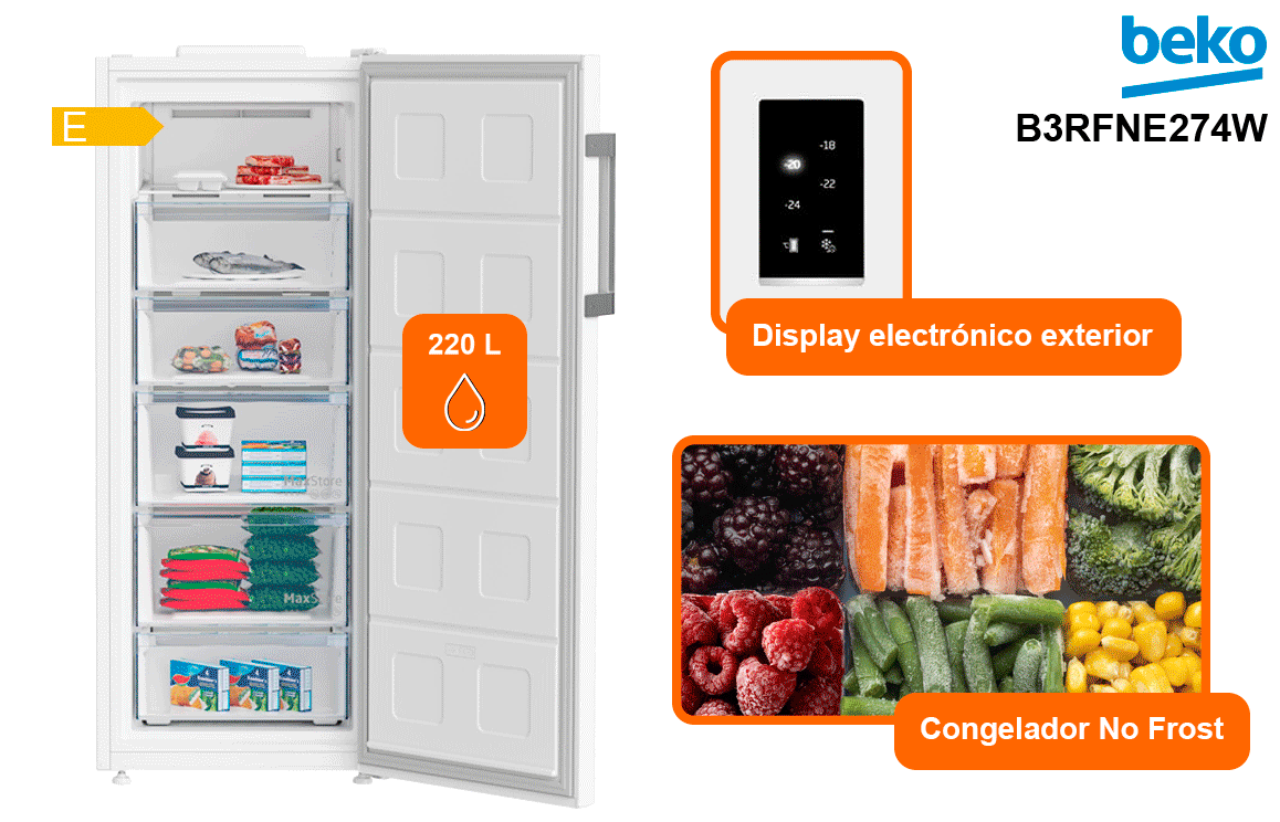 Beko b3rfne274w congelador vertical nofrost 151.5x59.7x75.4cm clase e