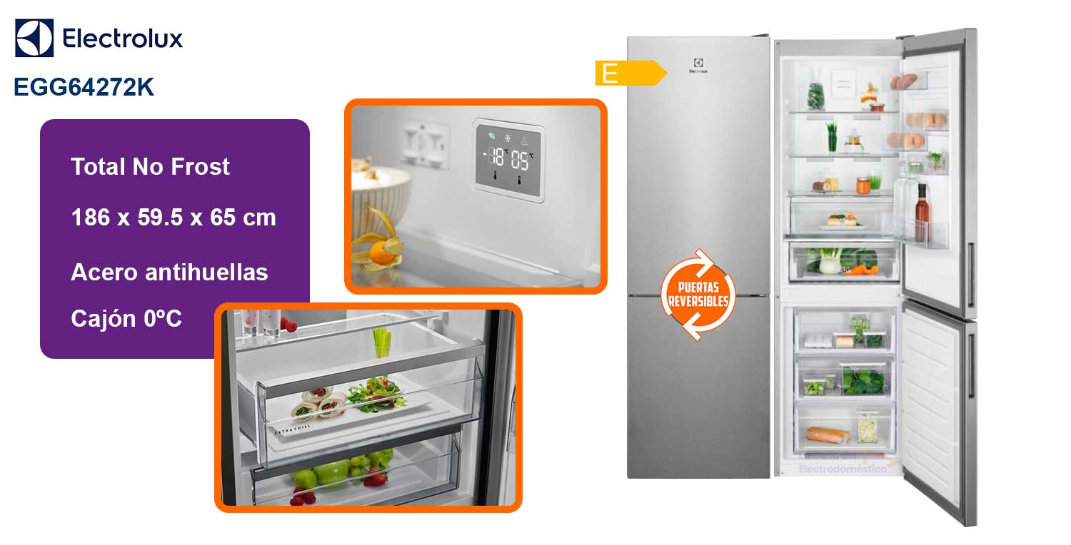 Electrolux lnc7me32x4 frigor&iacute;fico combi no frost 186x59.5x65cm clase e inox