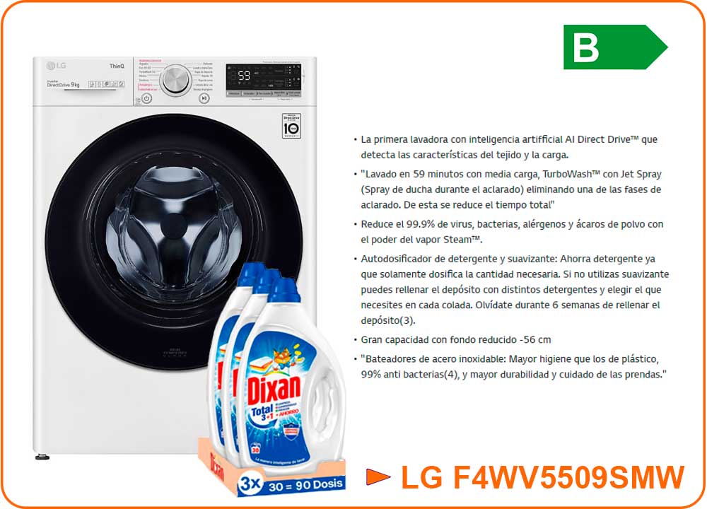 90 dosis de jabón Dixan gratis con tu lavadora LG · Comprar  ELECTRODOMÉSTICOS BARATOS en lacasadelelectrodomestico.com