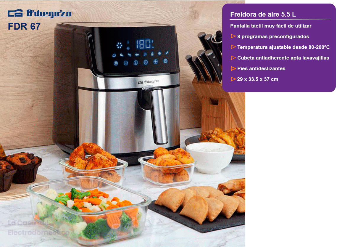 Orbegozo fdr 67 freidora de aire 1700w 5.5l temporizador y pantalla led