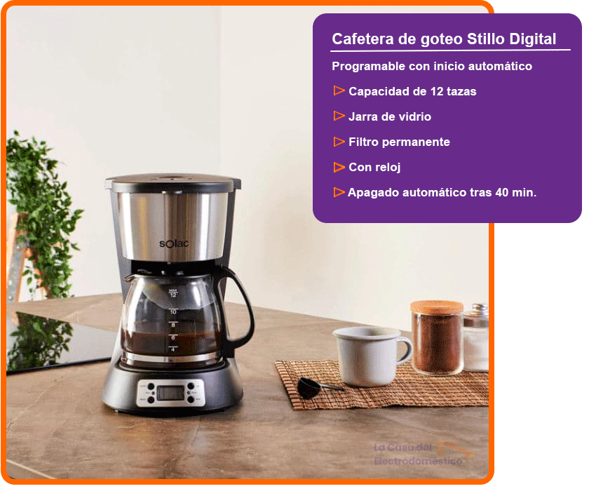 Solac stillo digital cafetera de goteo 12 tazas programable