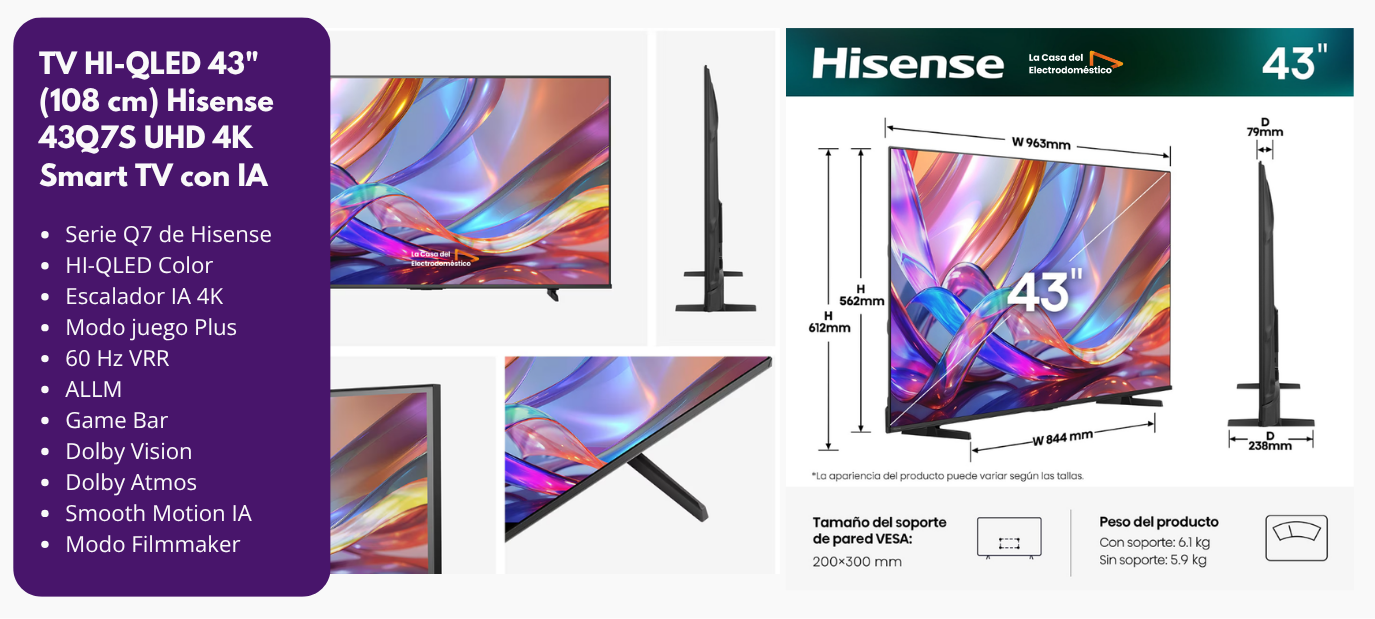 Tv hi qled 43hisense 43q7s ppal