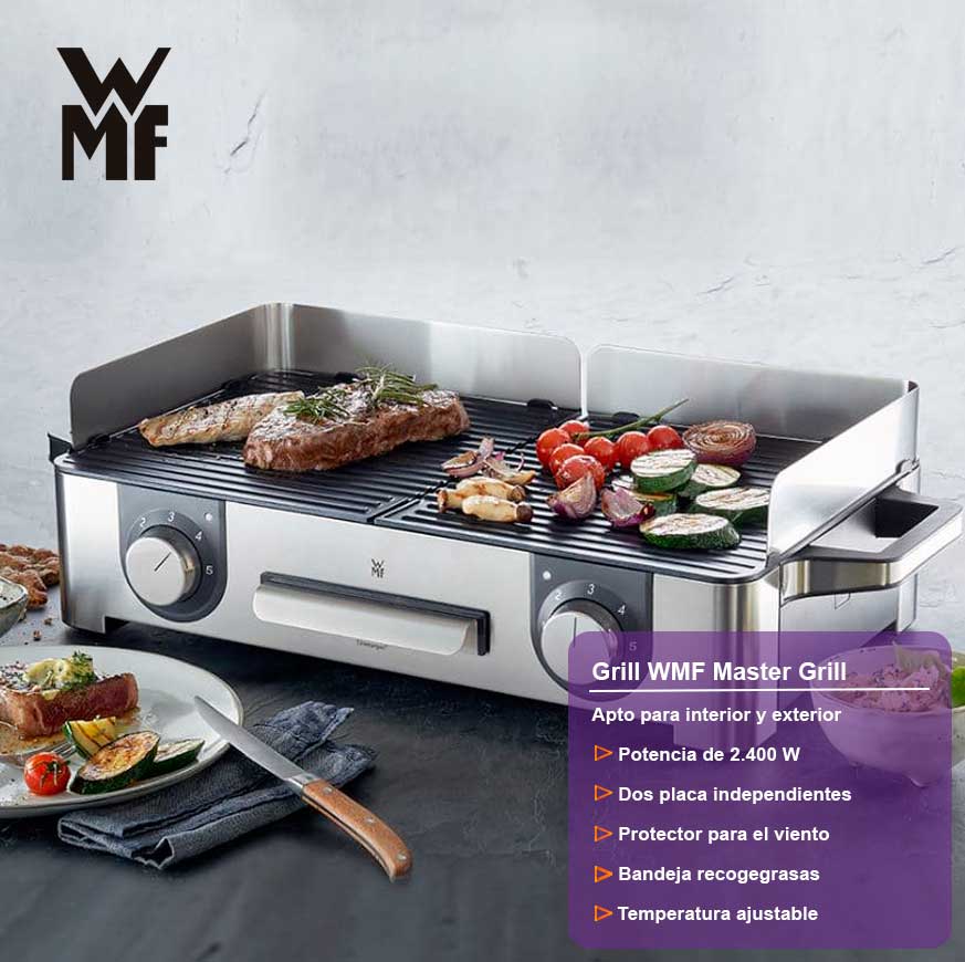 Wmf master grill lono parrilla interior y exterior 2400w 2 Áreas