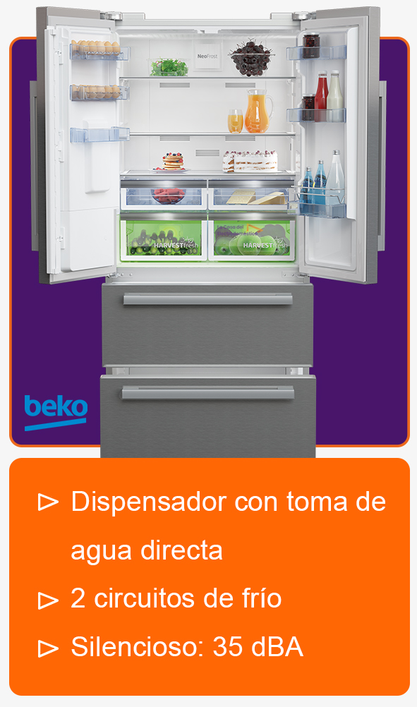 Beko GNE60542DXPN - Frigorífico americano con cajones 182 x 84 x